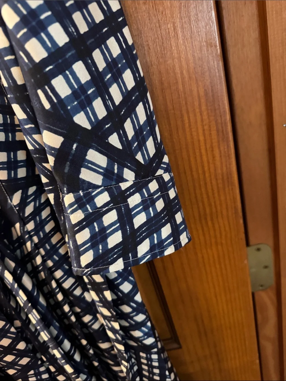 Tory Burch Navy Warped Gingham and White Long Sleeve Shirt Dress NWT